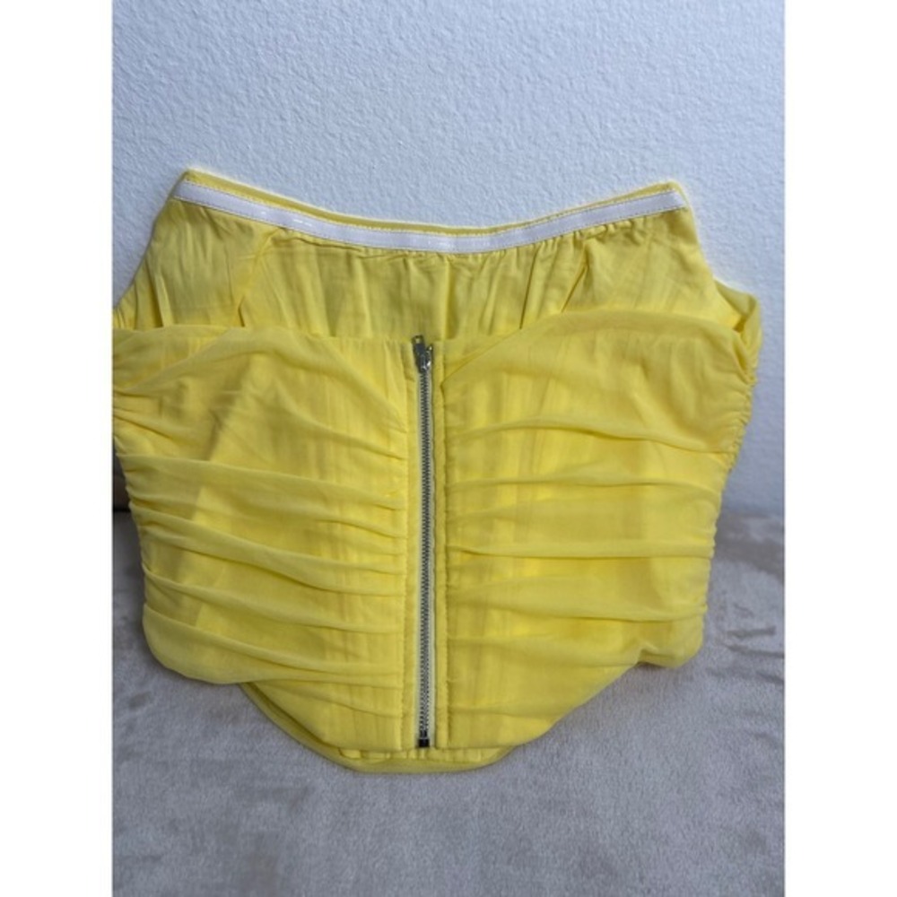 Marthea Yellow Mesh Draped Corset Top Ruched Boned Sleeveless XL NEW - Picture 12 of 16